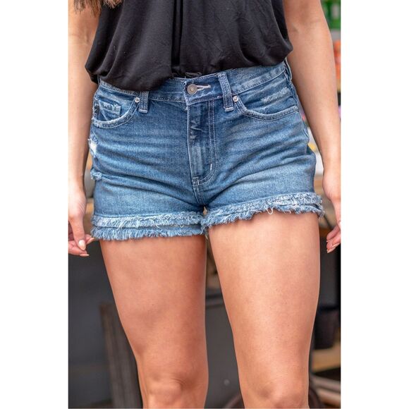 KANCAN Women’s Medium Wash High Rise Desert Rose Fray Hem Denim Shorts Size 3/25 - Picture 1 of 11